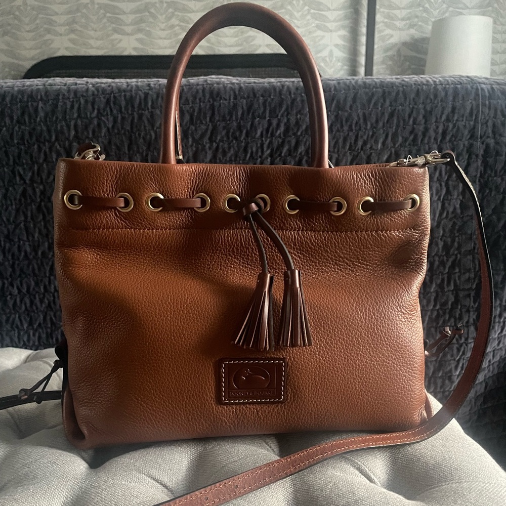 Dooney & Bourke Leather Pebble Grain Tassel Tote in Desert